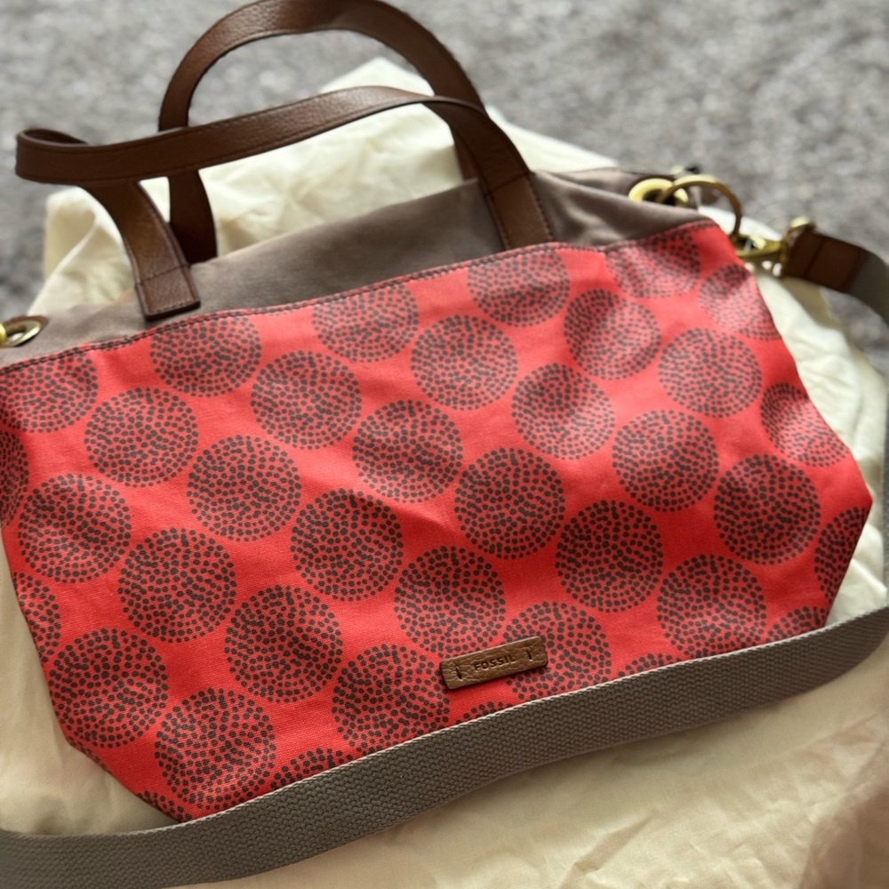 Fossil orange and Brown Tote Bag